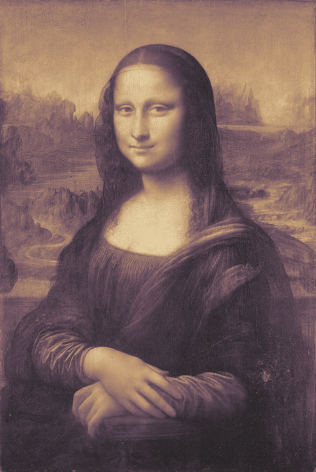 The same Mona Lisa with pixel perceptual lightness mapped deterministically into the selected Ember sequential colormap
